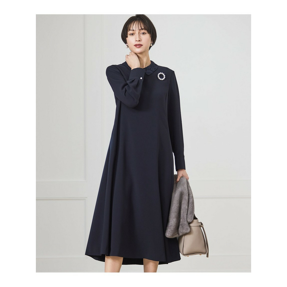 【セットアップ対応/洗える】トリアセダブルジョーゼット 襟付き ワンピース1