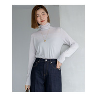 【洗える】チュールフライス シアーハイネック カットソー