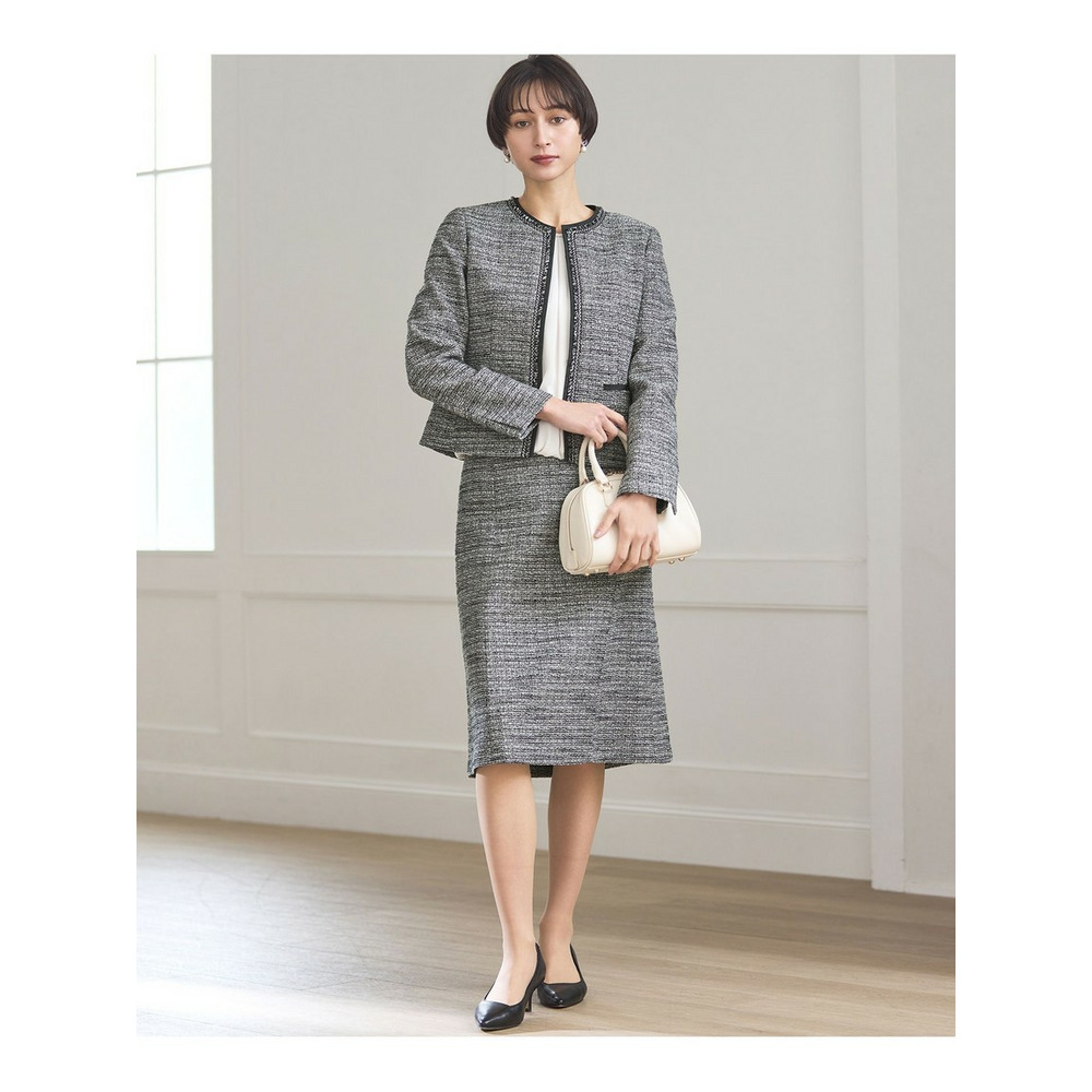 【セットアップ対応】ライトシャインツイード ノーカラージャケット6