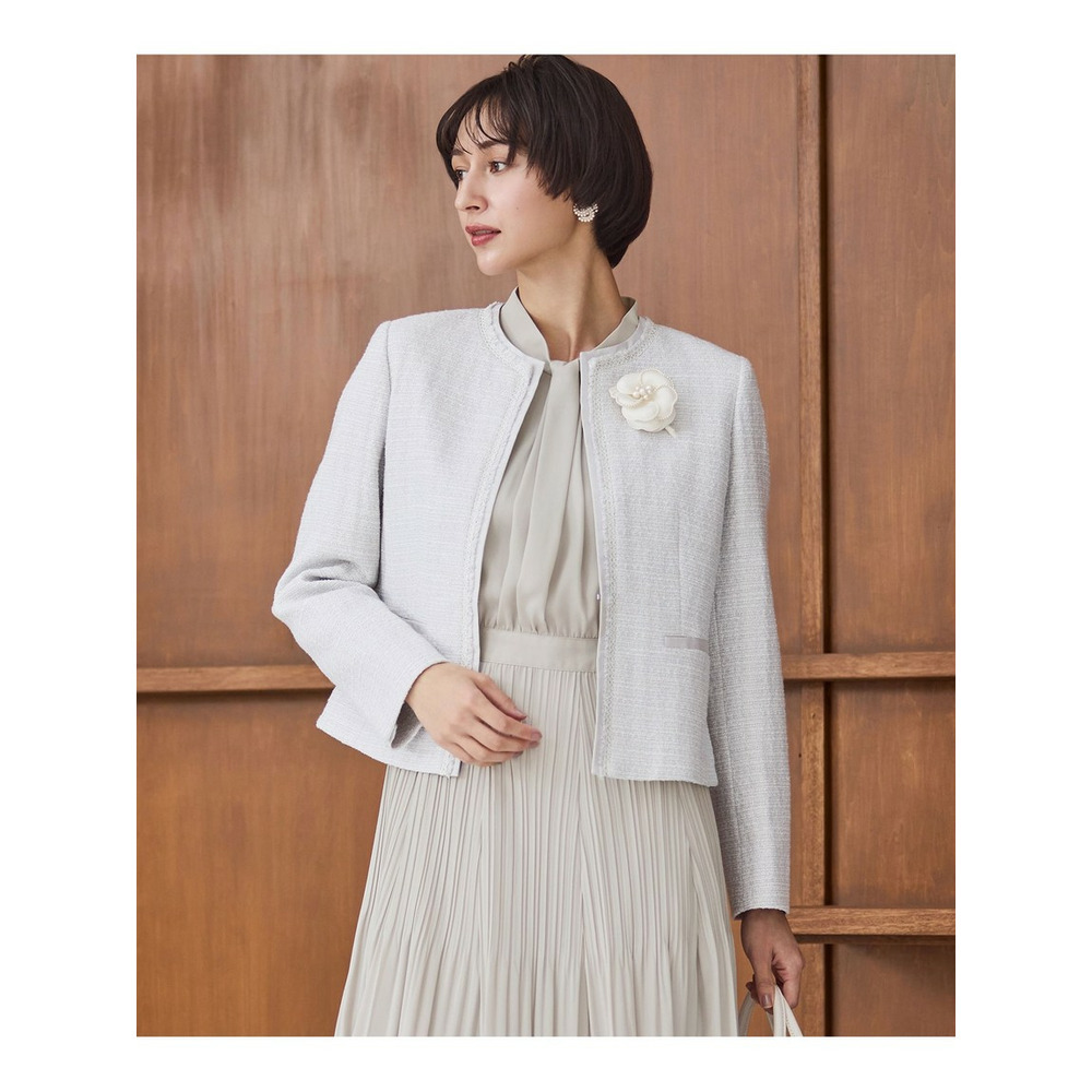 【セットアップ対応】ライトシャインツイード ノーカラージャケット1