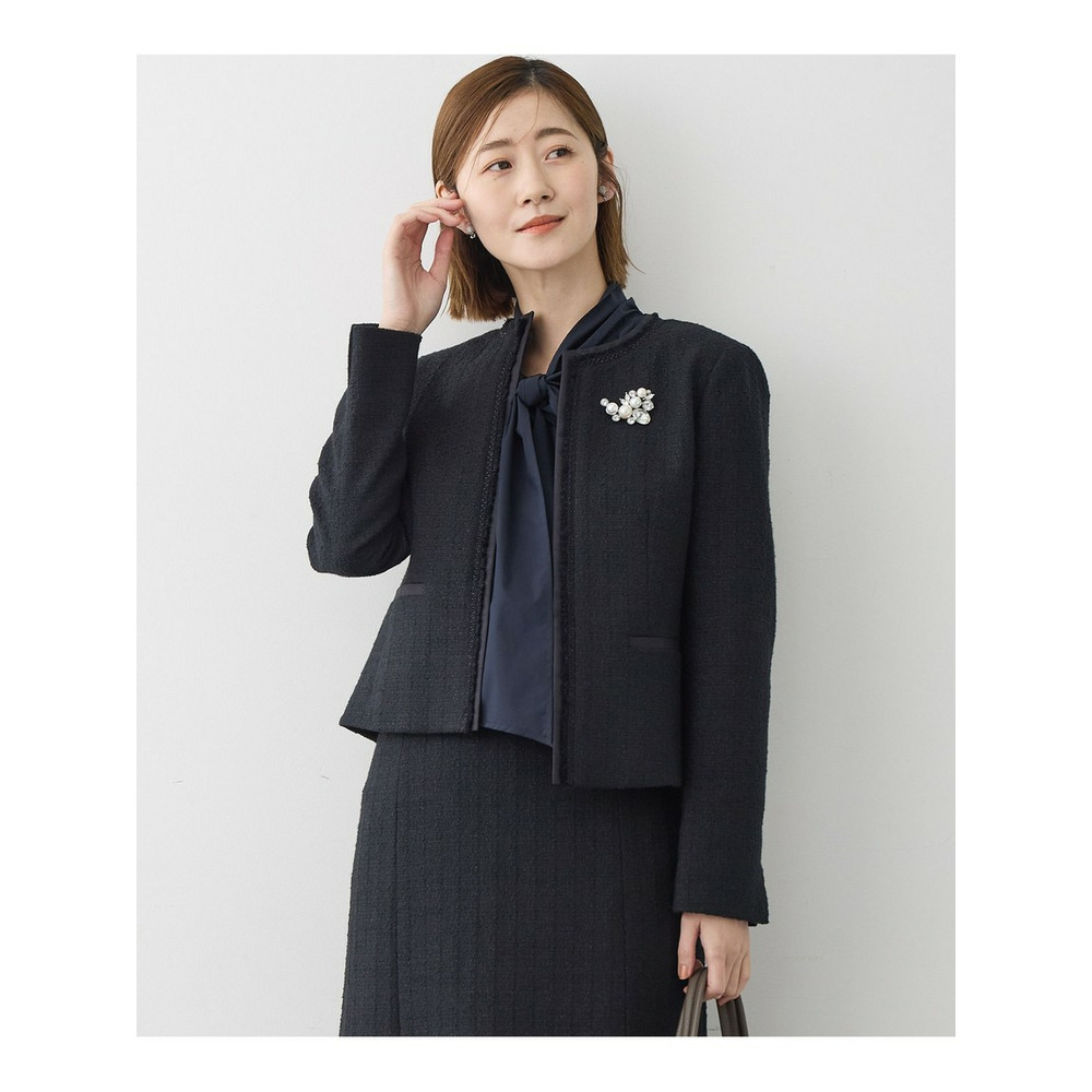 【セットアップ対応】ライトシャインツイード ノーカラージャケット1