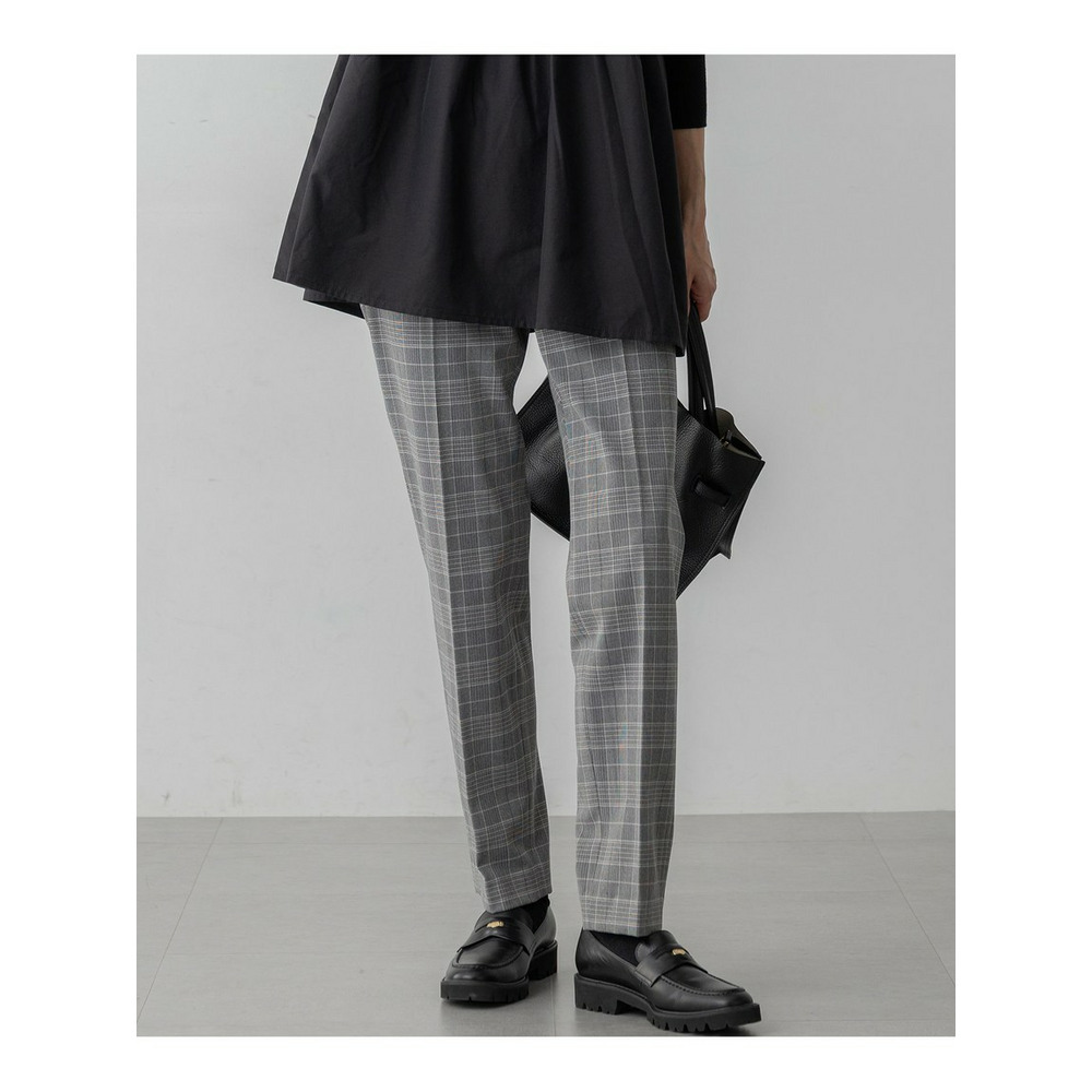 【Oggi1月号掲載/洗える】ウォームストレッチ チェック テーパード パンツ