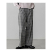 【洗える】ウォームストレッチ チェック ワイド パンツ