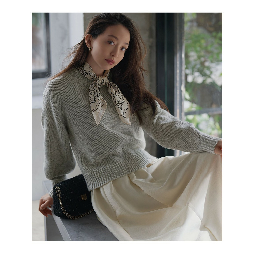 【洗える】ウールカシミヤ パフスリーブ ニット2