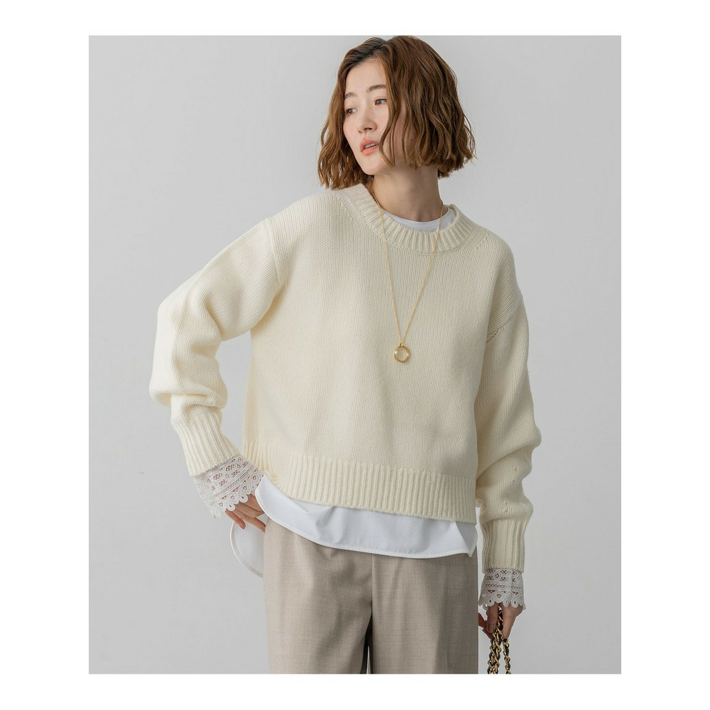 【洗える】ウールカシミヤ パフスリーブ ニット1