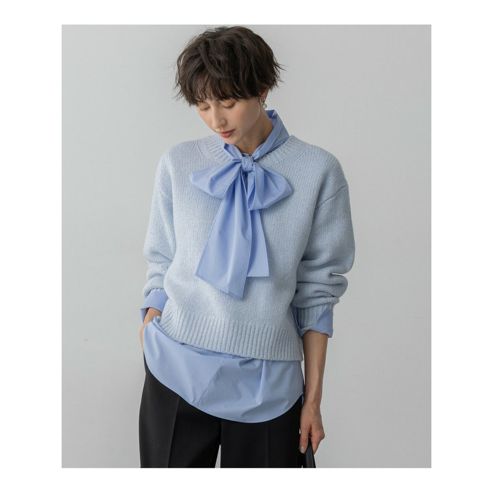 【洗える】ウールカシミヤ パフスリーブ ニット1