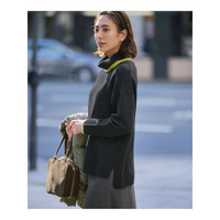 【FUDGE掲載/洗える】ウールカシミヤ コンビカラー オフタートル ニット