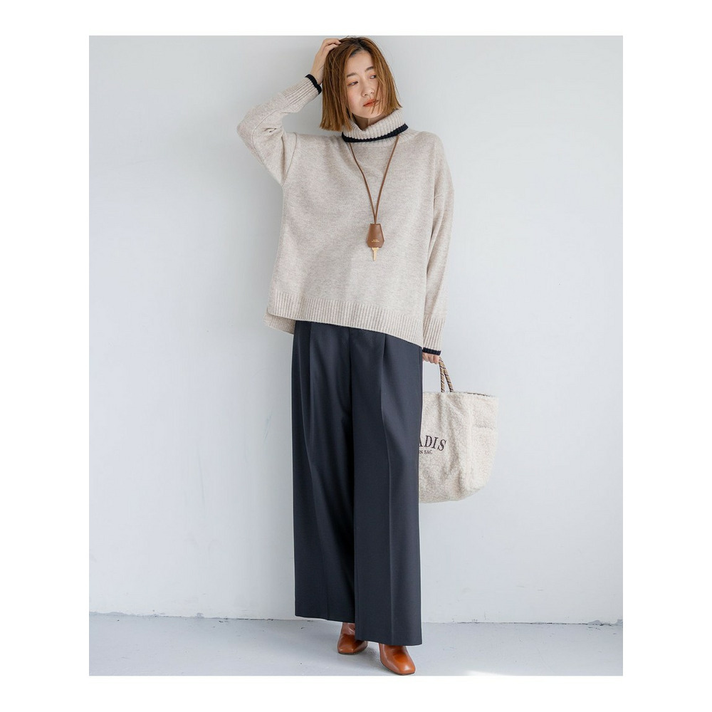 【洗える】ウールカシミヤ コンビカラー オフタートル ニット3