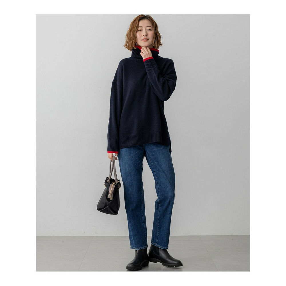 【洗える】ウールカシミヤ コンビカラー オフタートル ニット6