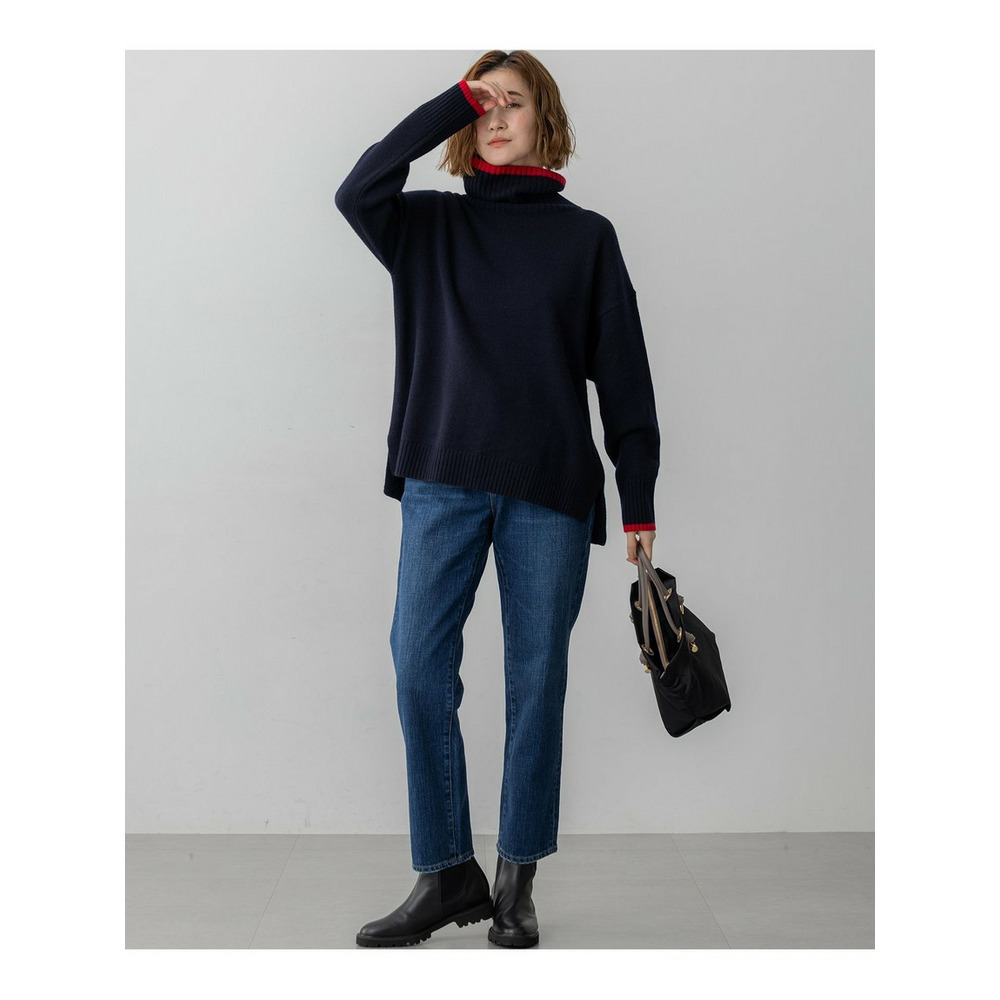 【洗える】ウールカシミヤ コンビカラー オフタートル ニット7