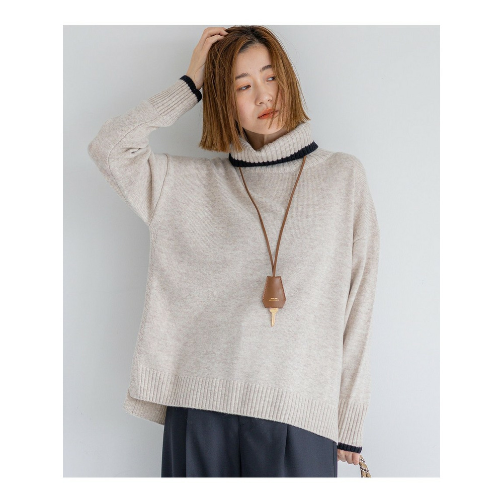 【洗える】ウールカシミヤ コンビカラー オフタートル ニット1
