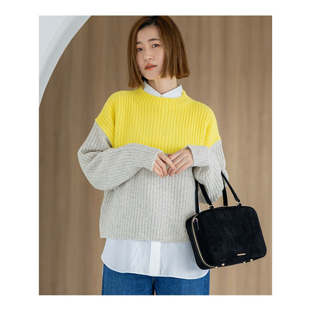 【洗える】ウールカシミヤ カラーブロック バルキー ニット