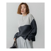 【洗える】ウールカシミヤ カラーブロック バルキー ニット