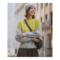 【洗える】ウールカシミヤ カラーブロック バルキー ニット