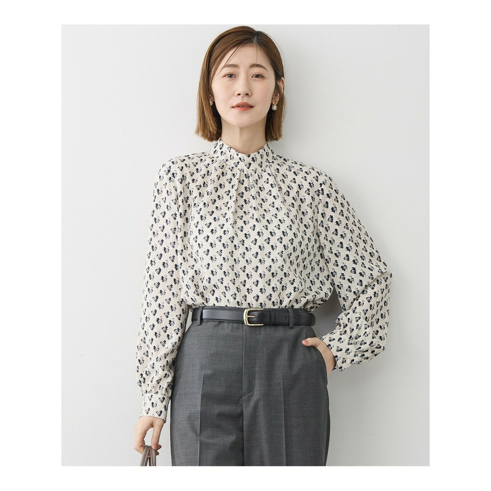 モダンアートプリントギャザーブラウス1