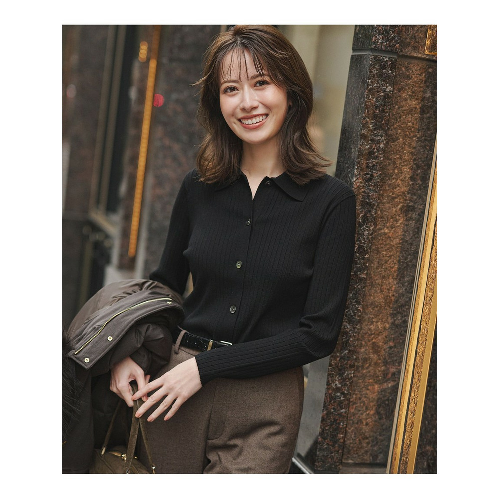 ワイドリブ ポロニット カーディガン