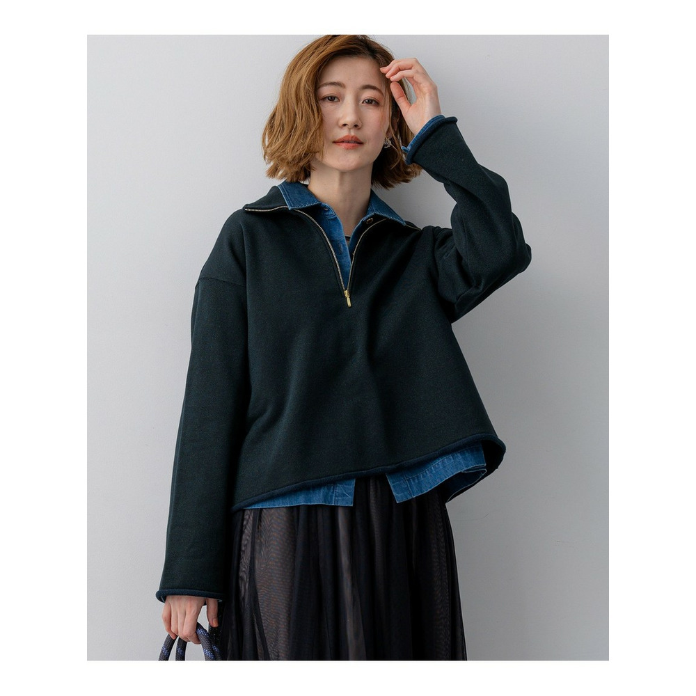 【Oggi掲載】シャイニーコットンテリー ハーフジップ スウェット