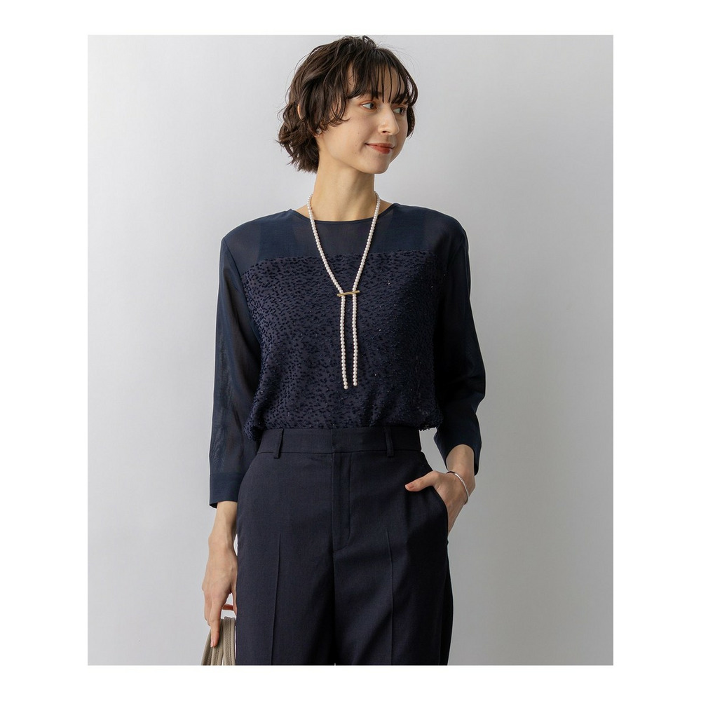 カットジャカードコンビ シアー ブラウス