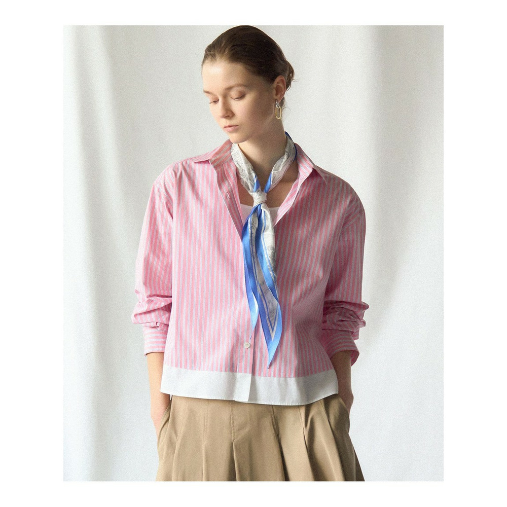 CANCLINI レギュラーカラー ストライプ クロップドシャツ