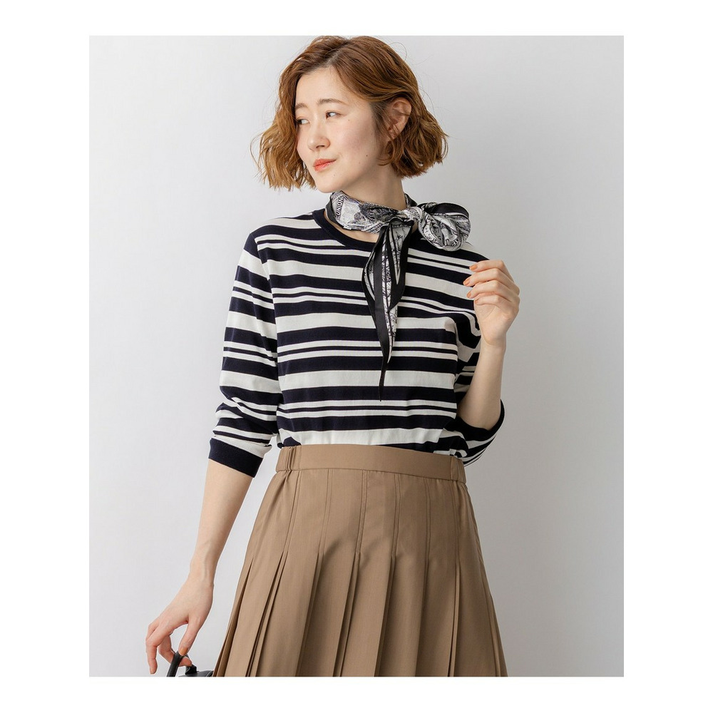 プレミアムビオコットン クルーネック ボーダー ニット1