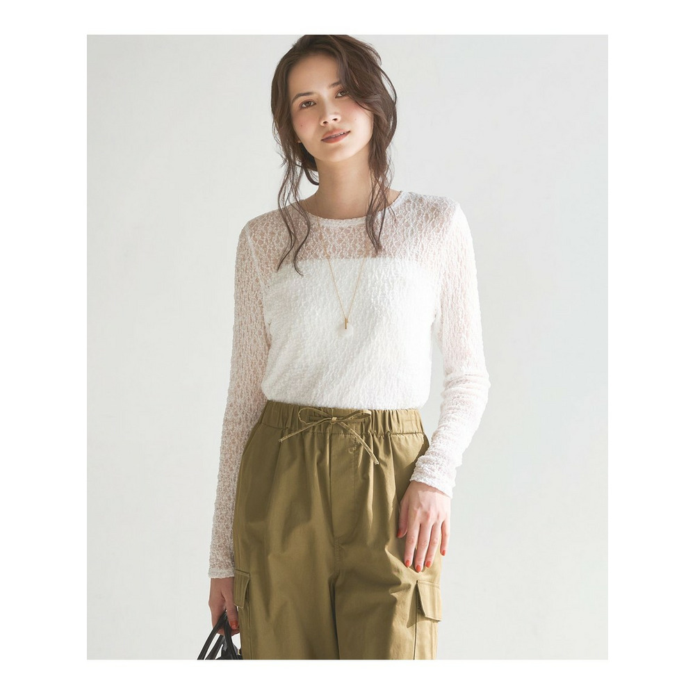 【SLOW/一部店舗限定】リンクルレース シアー カットソー