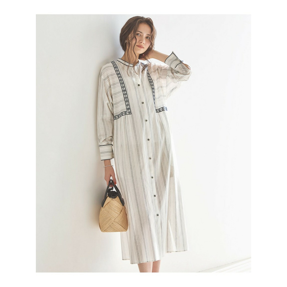 【SLOW/一部店舗限定】ストライプエンブロイダリー ワンピース