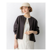 リネンレーヨンストレッチ ノーカラー ブルゾン