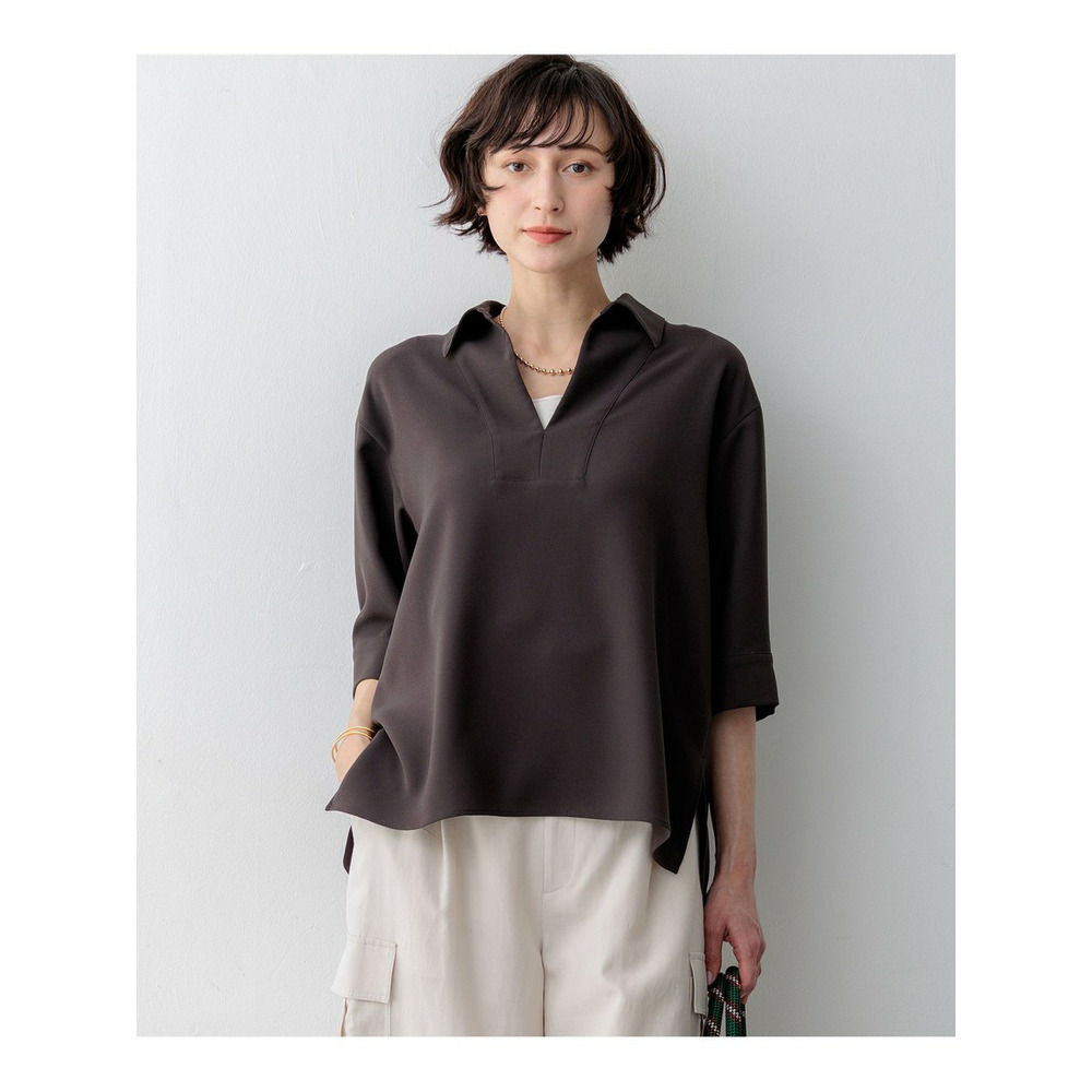 ストレッチジョーゼット スキッパー ブラウス