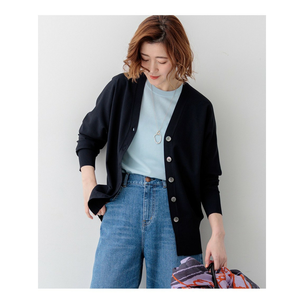 レーヨンポリエステルストレッチ Vネック カーディガン