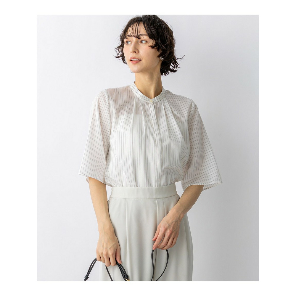ドライシアーストライプ フロントタック ブラウス