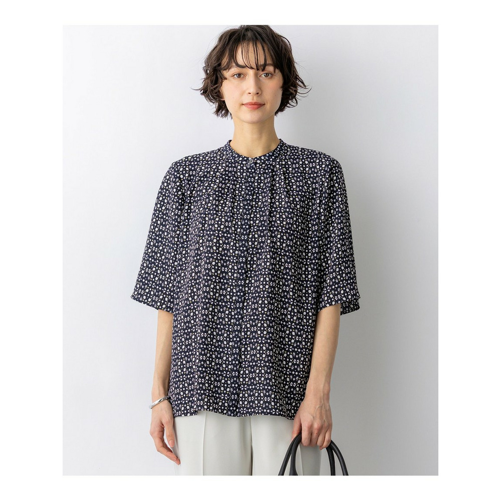 カレイドスコーププリント バンドカラー ブラウス