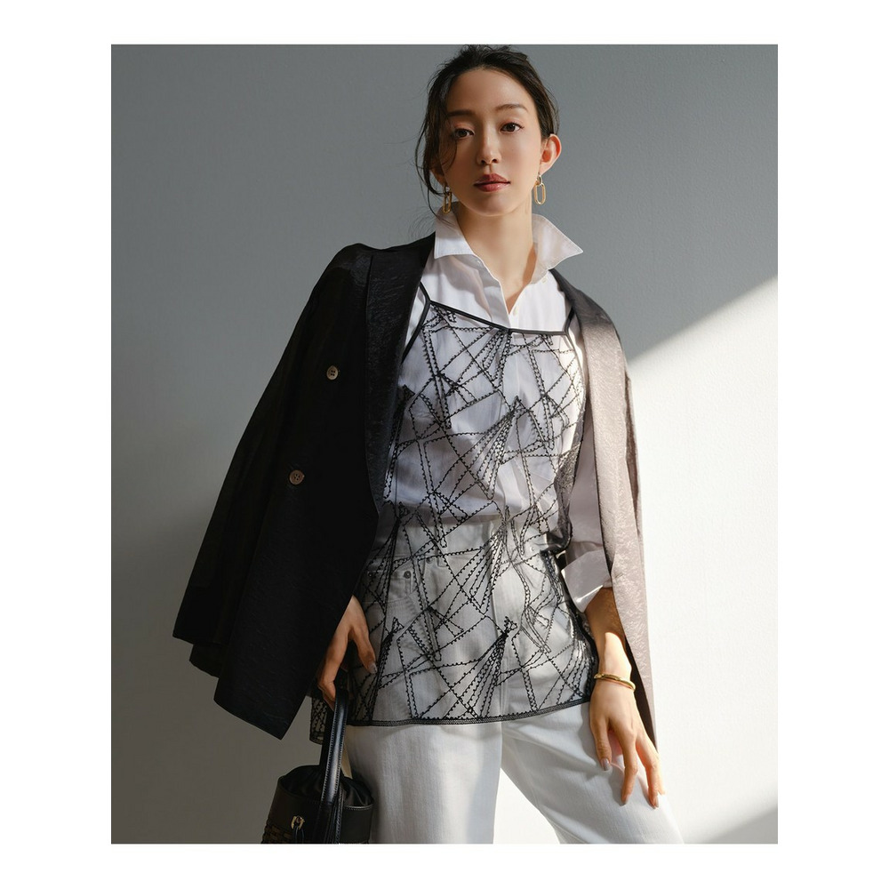 【見上愛さん着用】ナイロンコットンシアーボイル ダブルジャケット