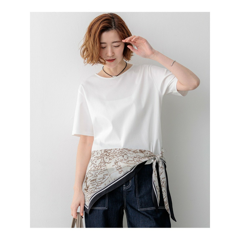 スカーフコンビジャージー ウエストデザイン カットソー