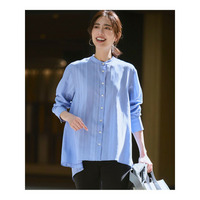 ドビーストライプ バックタック フレアブラウス