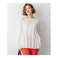 ドビーストライプ クルーネック フレアブラウス