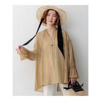 リネンミックスシアースラブ ギャザーブラウス