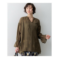 【一部予約】リネンミックスシアースラブ ギャザーブラウス