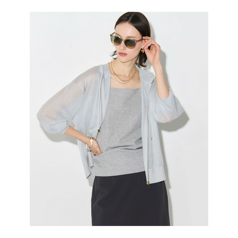 シャイニーシアーニット ジップアップ パーカー