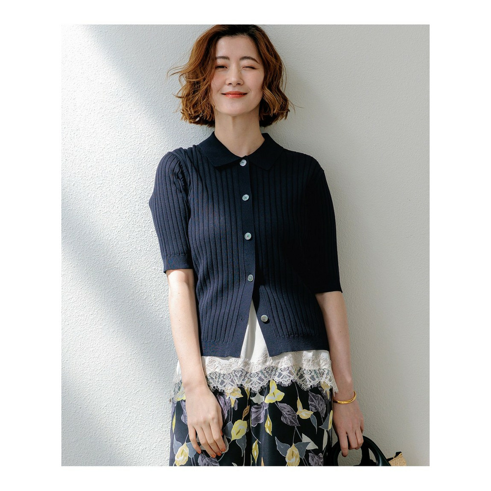 ワイドリブ 五分袖 ポロニット1