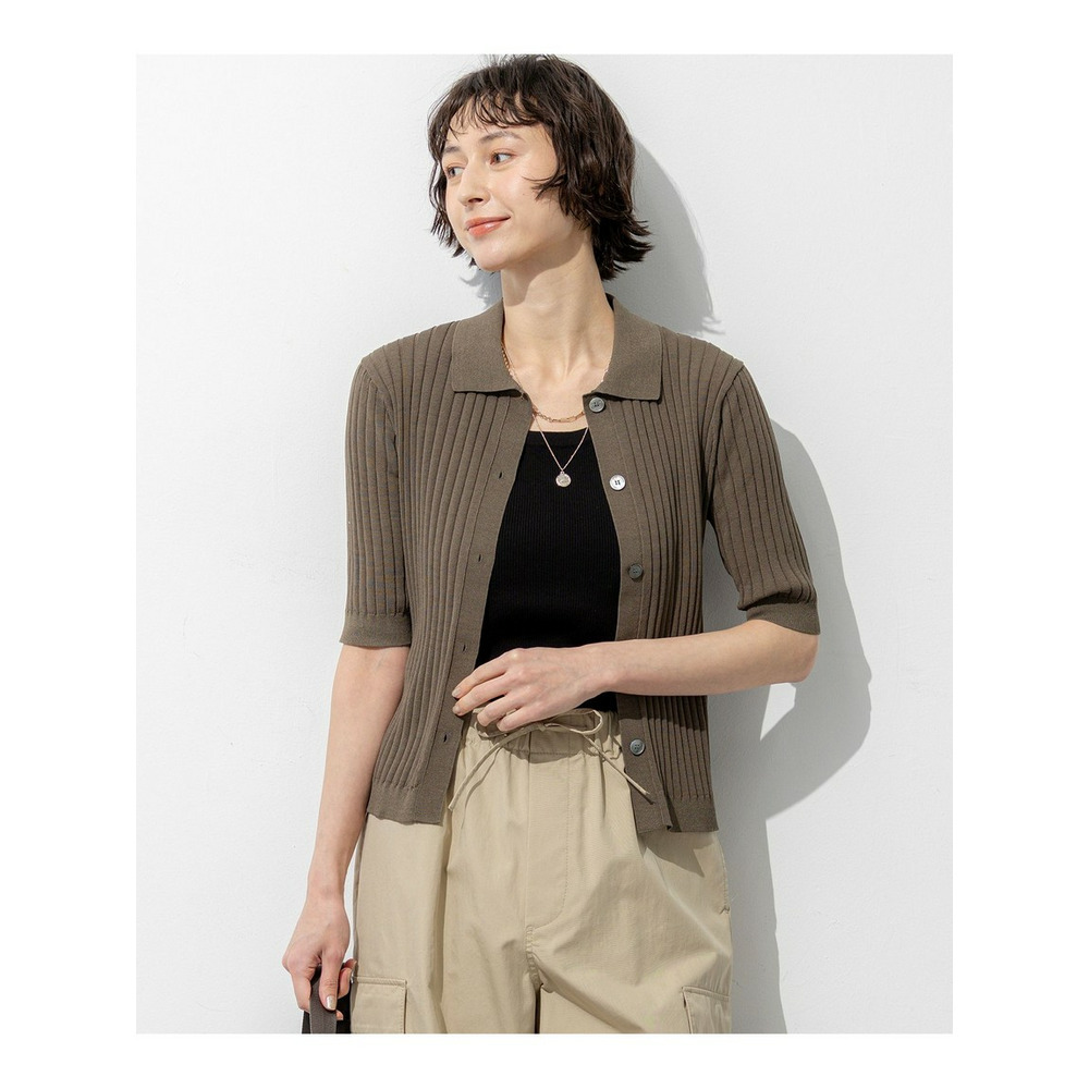 ワイドリブ 五分袖 ポロニット1