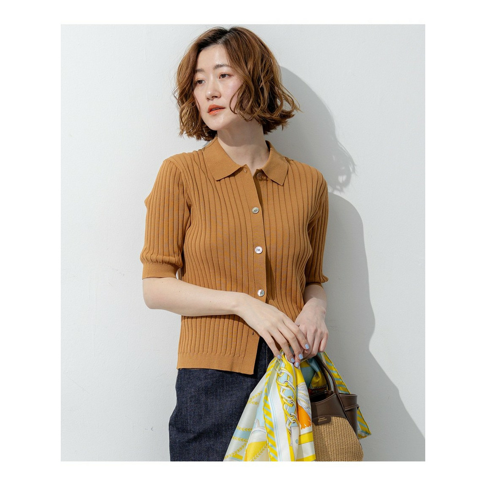 ワイドリブ 五分袖 ポロニット1