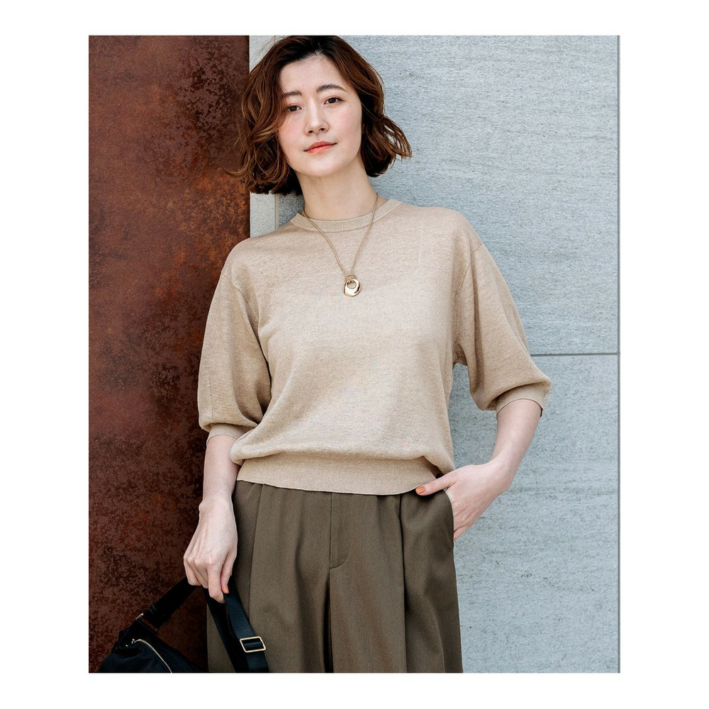 【一部予約】ピュアリネンハイゲージ パフスリーブ ニット