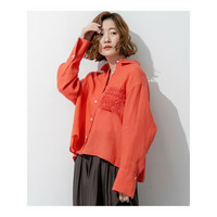 LIBECOリネン ポケット刺繍 クロップドシャツ