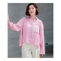 LIBECOリネン ポケット刺繍 クロップドシャツ