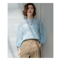 LIBECOリネン ボリュームスリーブ ブラウス