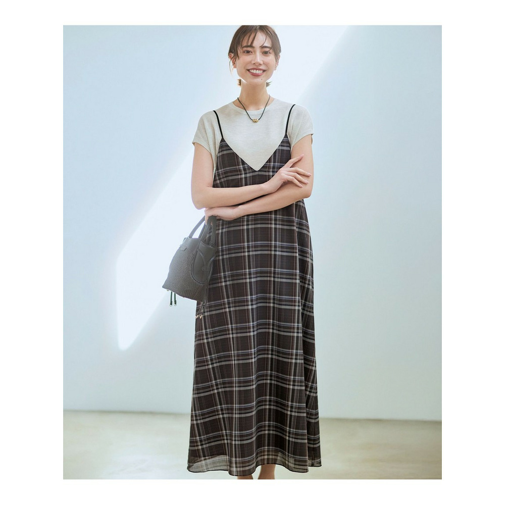 【見上愛さん着用】ハイツイストシアーチェック キャミソールワンピース