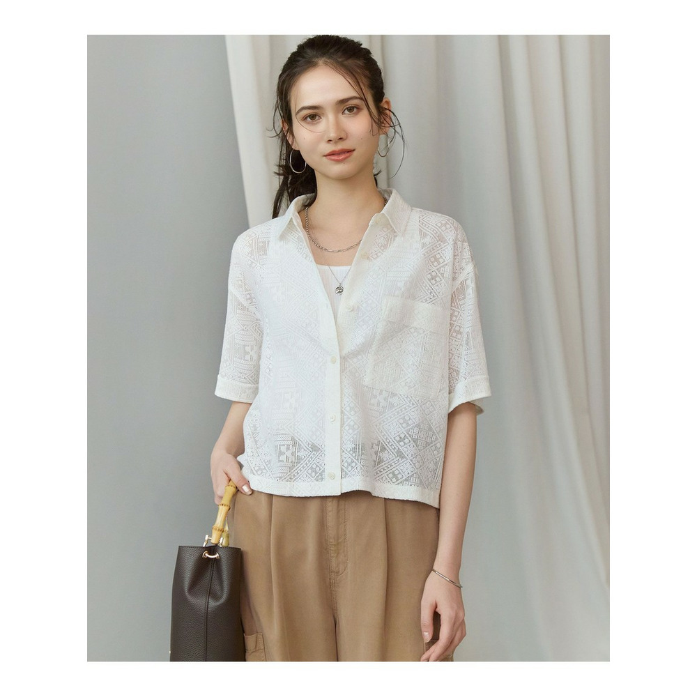 【SLOW/一部店舗限定】モチーフレース 半袖 シャツ