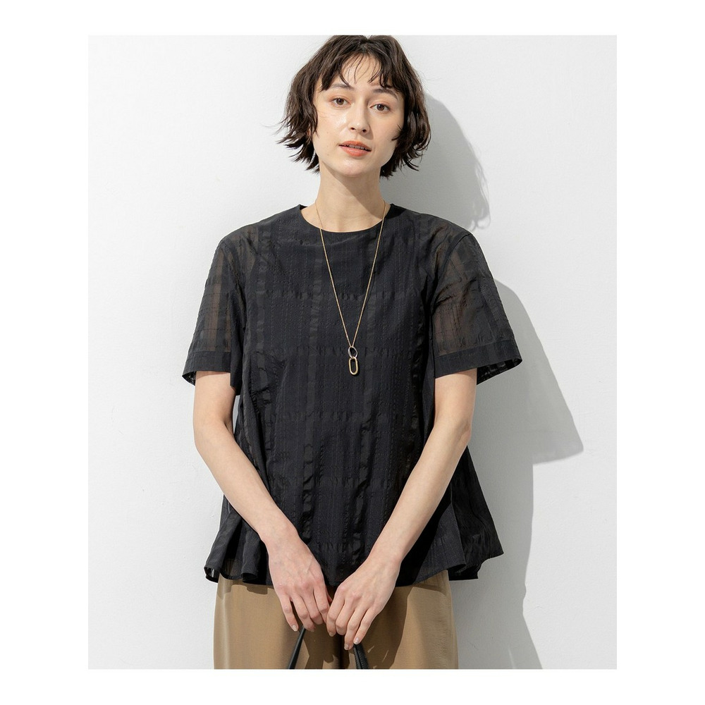 シアーチェックレイヤード フレア Tブラウス