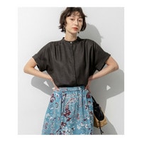リネンライクグロッシー バンドカラー ブラウス