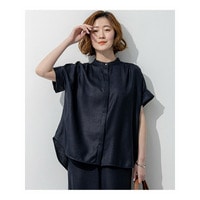 リネンライクグロッシー バンドカラー ブラウス